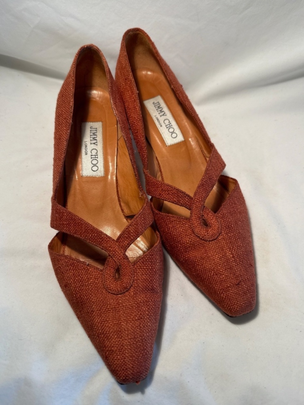Vintage Jimmy Choo Orange Twead Kitten Heels - Picture 1 of 5